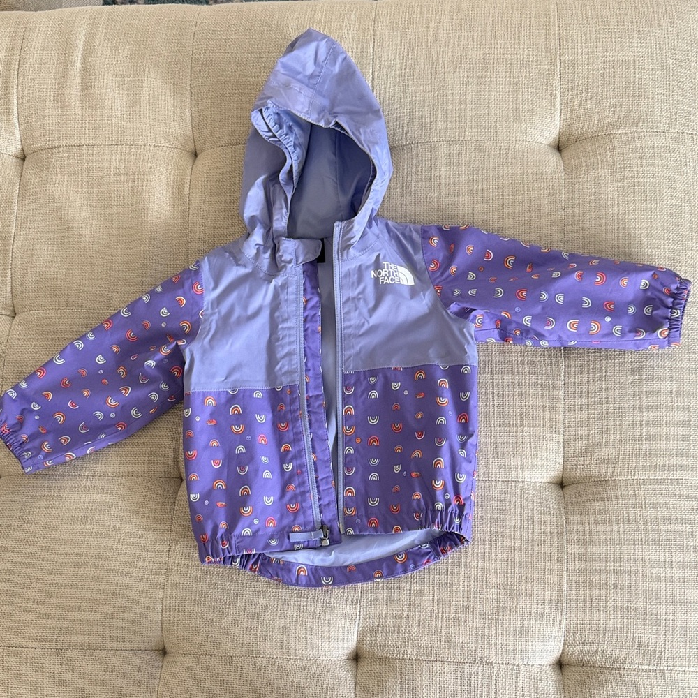 The North Face Purple Hooded Raincoat with Rainbow Accent